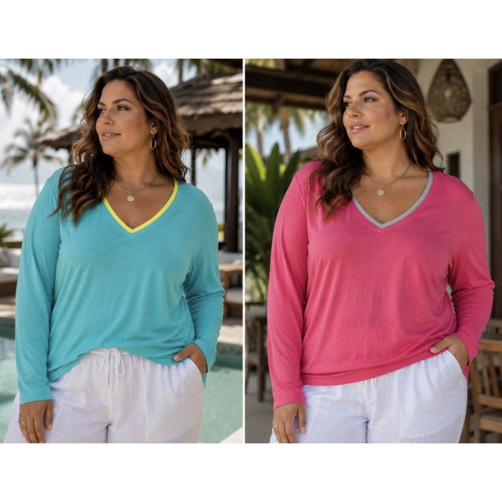 Lot 2 Fresh Produce Womens V Neck Tunic Sweater Size L Casual Comfort Lightweigh